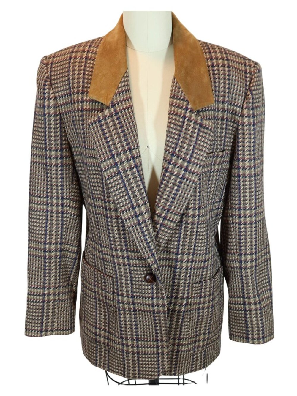 Vintage Wool Tweed Suede Elbow Patch Equestrian Blazer 10 Academia Old Money